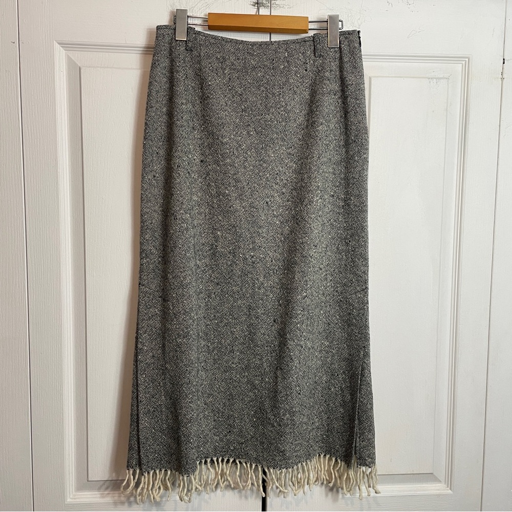 Wool Blend Fringed Skirt